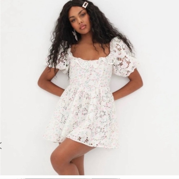 For Love And Lemons Dresses & Skirts - For Love & Lemons Magnolia Mini Dress Cottagecore Puff Sleeve Embroidered M NEW